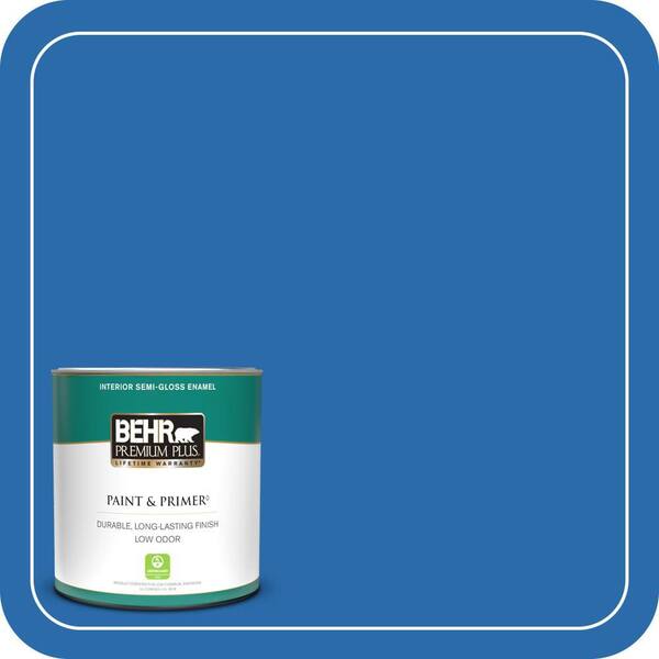 BEHR PREMIUM PLUS 1 qt. #MQ4-24 Electric Blue Semi-Gloss Enamel Low Odor Interior Paint & Primer