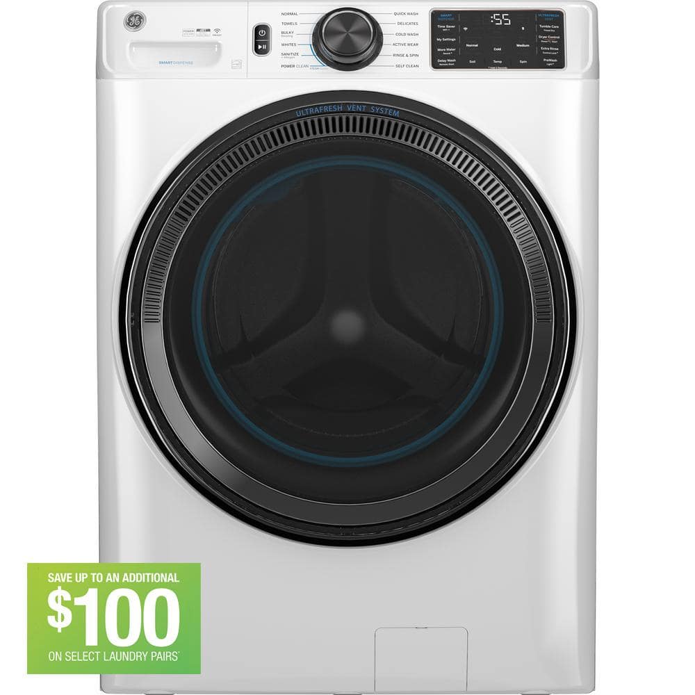 GE 5.0 cu.ft. Smart Front Load Washer in White with Steam, UltraFresh