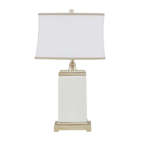 Leo 30 in. Ivory Ceramic Table Lamp with Cotton Shade