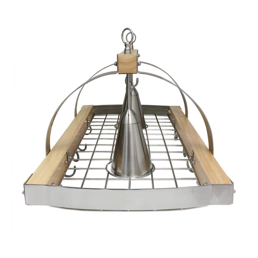 Natural Wood and Brushed Nickel 2-Light Ceiling Pot Rack