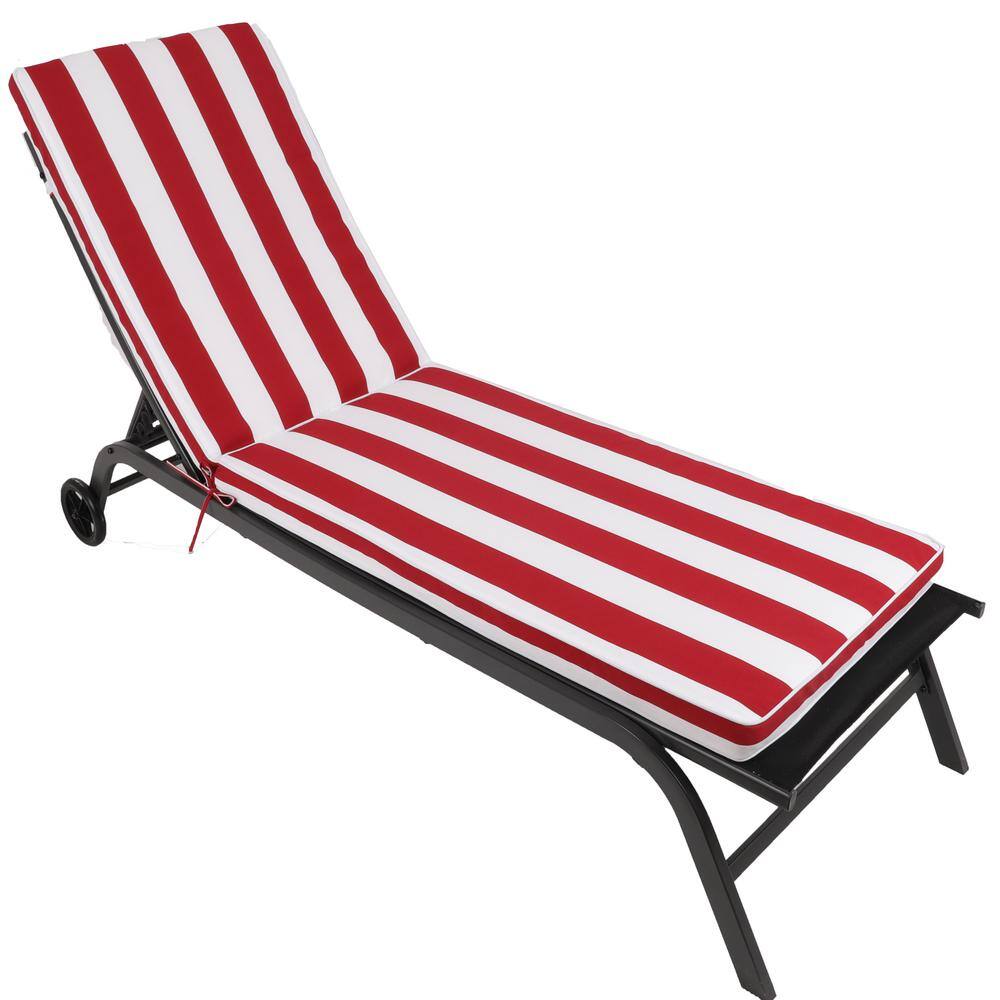 Red and White Striped Foam Chaise Lounge Cushion