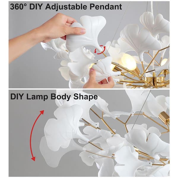 Gleam Flare 8-Light Gold Chandelier, Luxury Ginkgo Branch