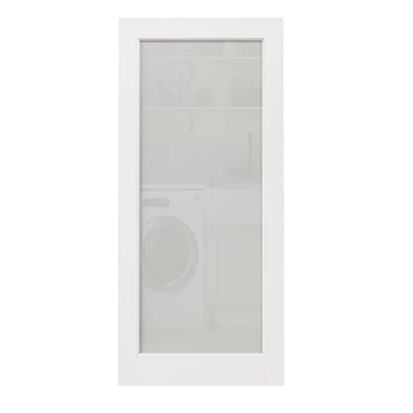 36 in. x 80 in. Solid Core MDF 1-Lite Tempered Frosted Glass and Manufacture Wood White Primed Interior Door Slab
