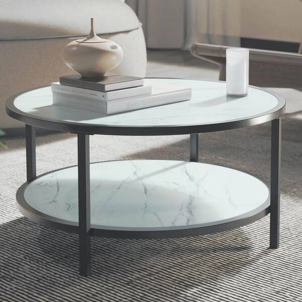 round glass coffee table black frame