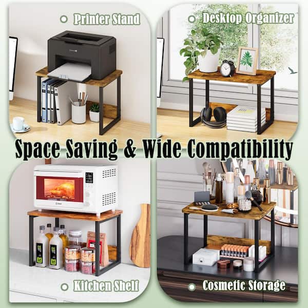 Printer Stand With 2 Tier Wood Printer Shelf Desktop Organizer For - View #8
