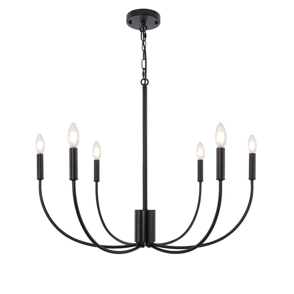 6-Light Black Candle Style Classic Modern Dimmable Chandelier for Dining Ro