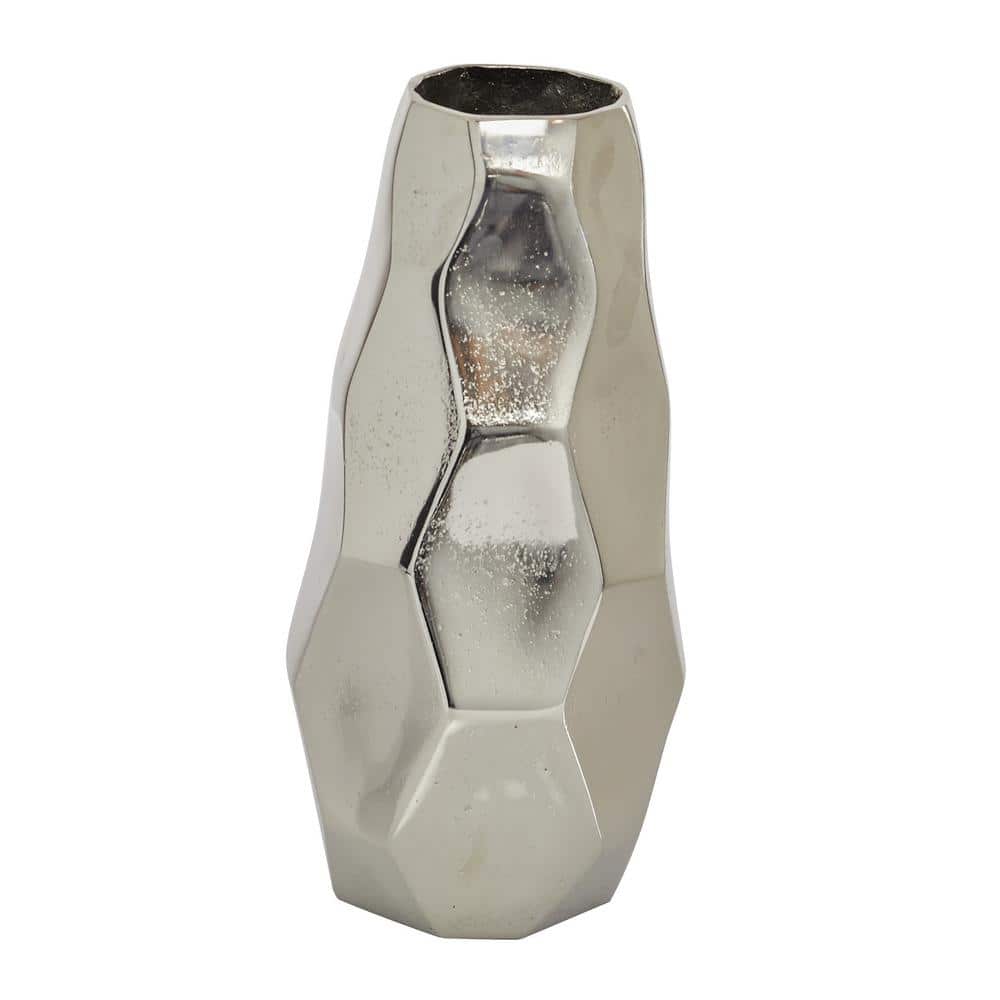 Medium Geometric Silver Aluminum Decorative Vase