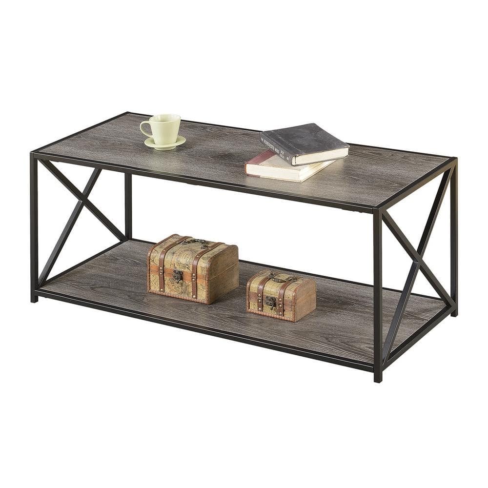 Tucson Weathered Gray Rectangular Wooden Coffee Table with Shelf