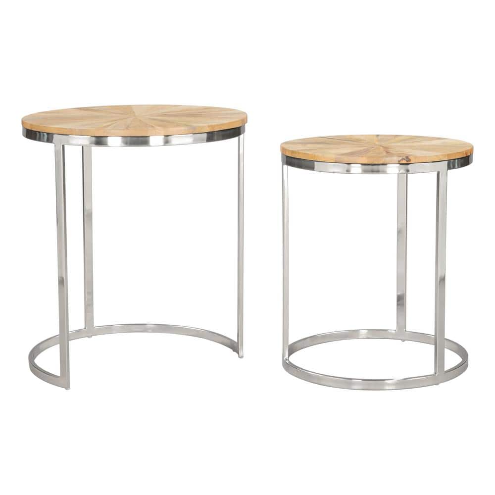 Natural Acacia Wood and Steel Nesting Coffee Table Set