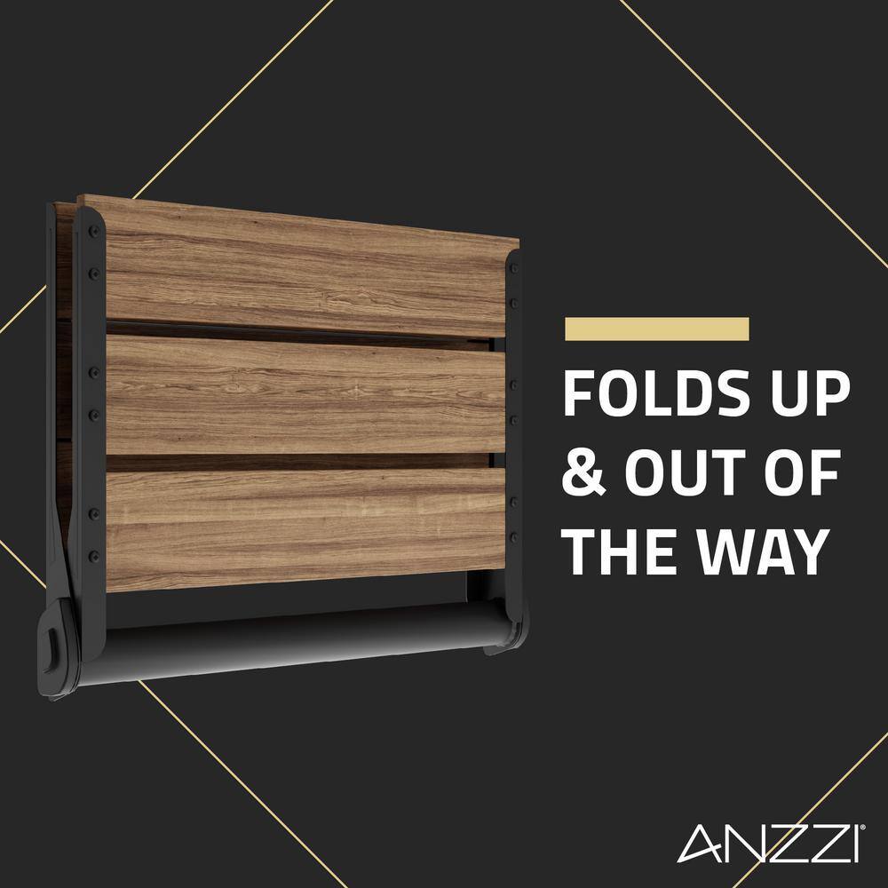 Matte Black Teak Wall Mounted Folding Shower Seat