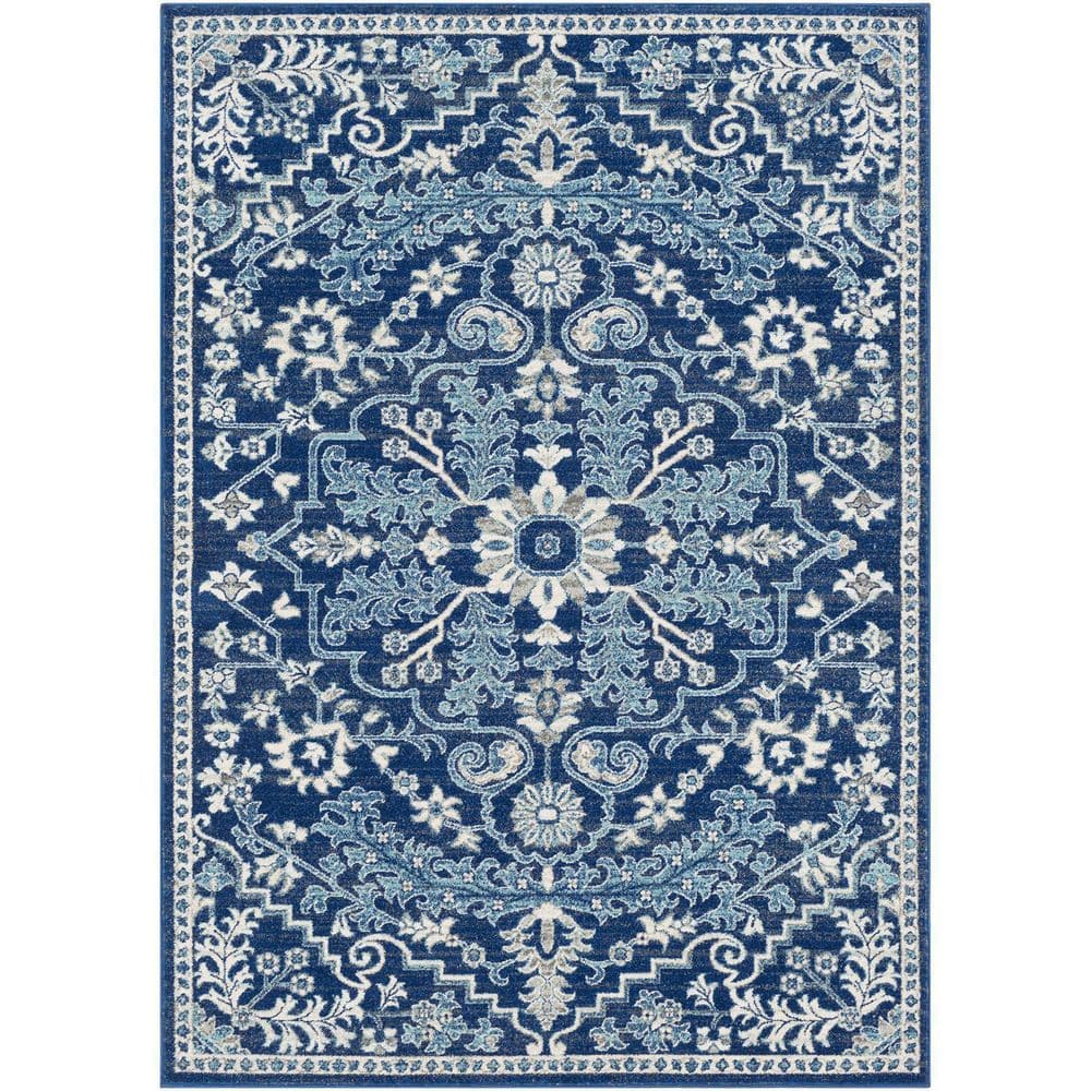 Blue Polypropylene 5 ft. x 7 ft. Floral Indoor/Outdoor Area Rug