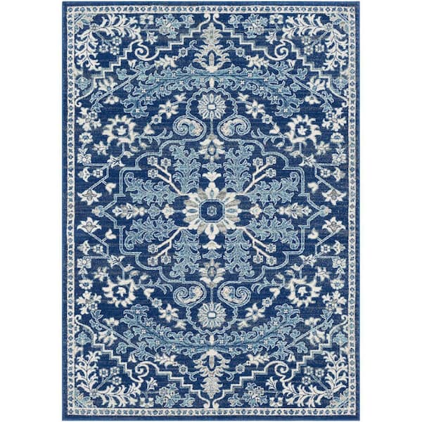 Unbranded Blue Polypropylene 5 ft. x 7 ft. Floral Indoor/Outdoor Area Rug