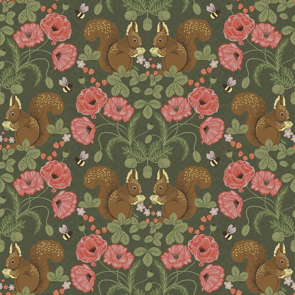Kurre Dark Green Woodland Damask Non Woven Paper Wallpaper Sample