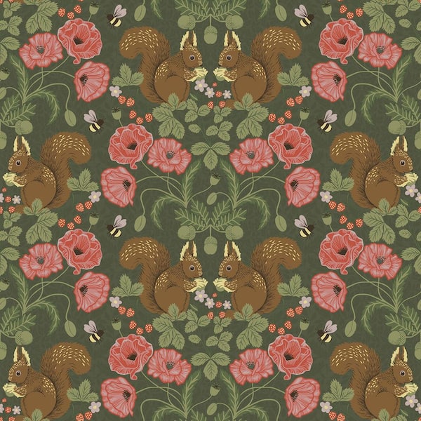 A-Street Prints Kurre Dark Green Woodland Damask Non Woven Paper Wallpaper Sample