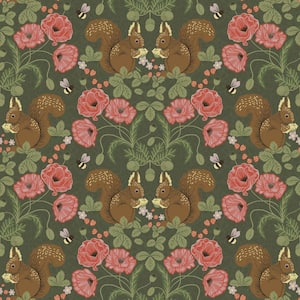 Kurre Dark Green Woodland Damask Non Woven Paper Wallpaper