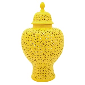 25 in. Carved Temple Jar - Yellow
