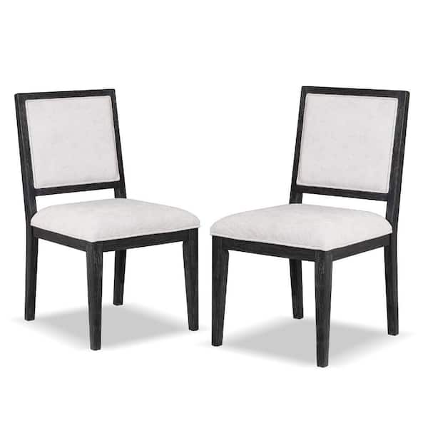 Benjara Ginie Black and White Fabric Upholstered Back, Solid Back Dining Side Chair (Set of 2)