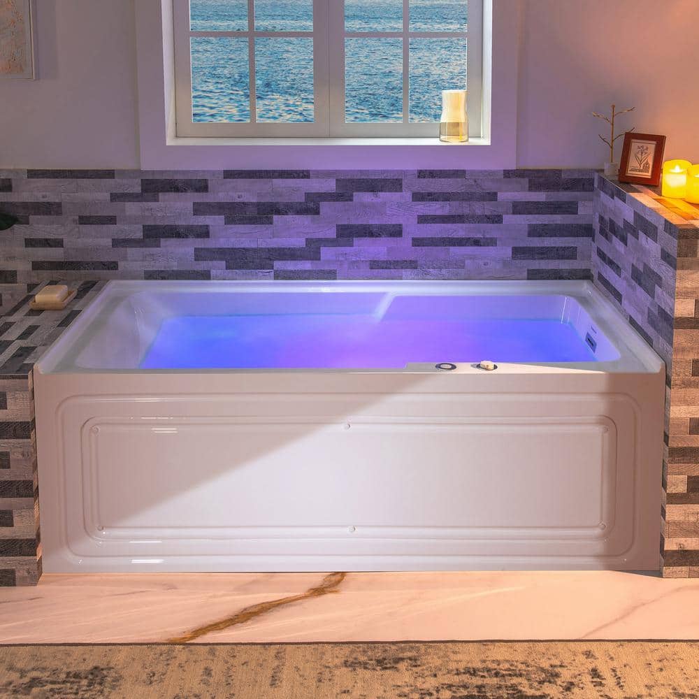 60'' White Acrylic Freestanding Heated Whirlpool Bathtub