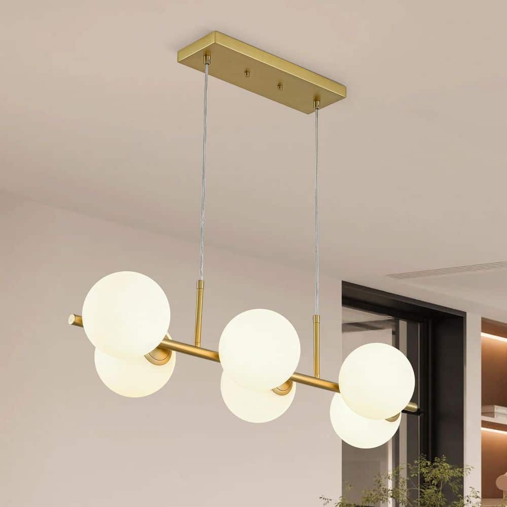 Raquel 6-Light 35.4 in. W Brushed Gold Chandelier with Opal Glass Linear Modern Chandelier for Kitchen Island price history on PriceWatchPro