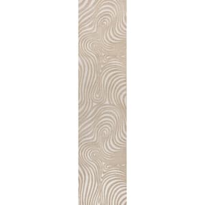 Maribo High-Low Abstract Groovy Striped Beige/Cream 2 ft. x 8 ft. Indoor/Outdoor Runner Rug