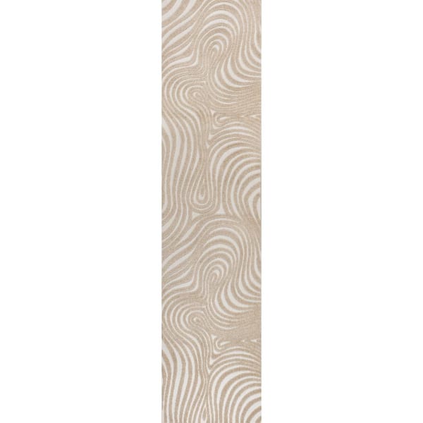 Maribo High-Low Abstract Groovy Striped Beige/Cream 2 ft. x 8 ft. Indoor/Outdoor Runner Rug