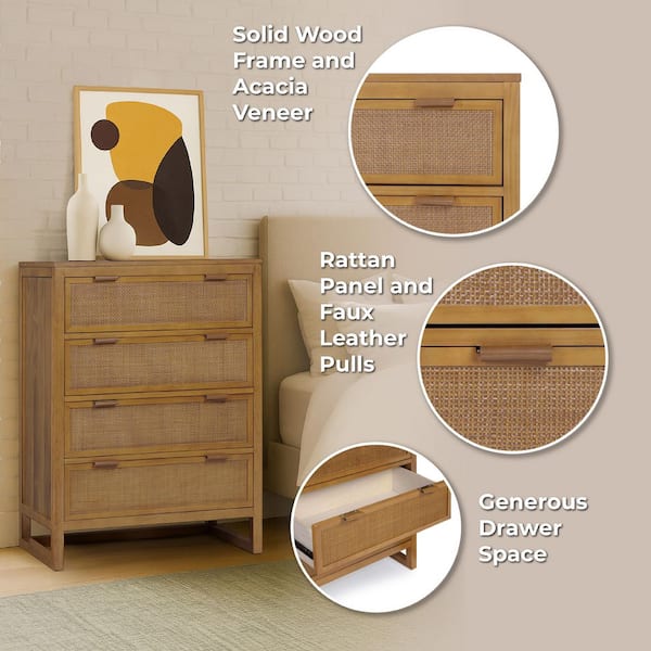 Teamson Home Hatteras Natural Pine 4 -Drawer 30-in Standard Dresser