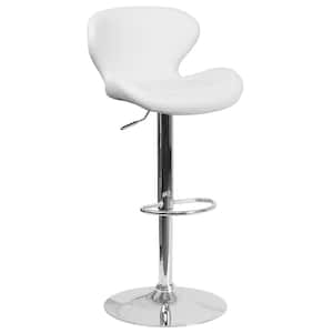 Adjustable Height White Cushioned Bar Stool