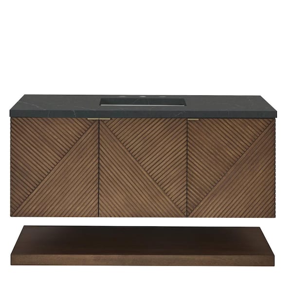James Martin Vanities Marcello 48.0 in. W x 23.5 in. D x 37.18 in. H Single Bathroom Vanity in Chestnut with Charcoal Soapstone Quartz Top