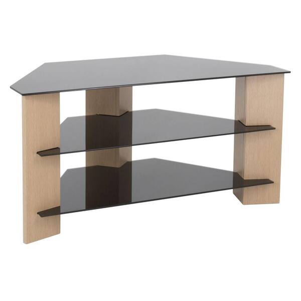 AVF Verano 35 in. Black and Oak Glass Corner TV Stand Fits TVs Up to 42 in. with Open Storage
