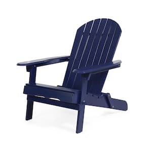 Dark Blue Wood Lounge Patio Chair for Garden Outdoor Wooden Folding Adirondack Chair 1-Piece