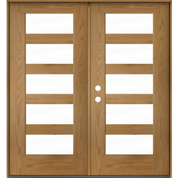 Krosswood Doors ASCEND Modern 72 in. x 80 in. 5-Lite Right-Active/Inswing Clear Glass Bourbon Stain Double Fiberglass Prehung Front Door