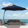 JEAREY 11 ft. L Outdoor Aluminum Curvy Cantilever Offset Hanging Patio Umbrella with Sandbag Base and Cover in Navy TJWT11-Navy