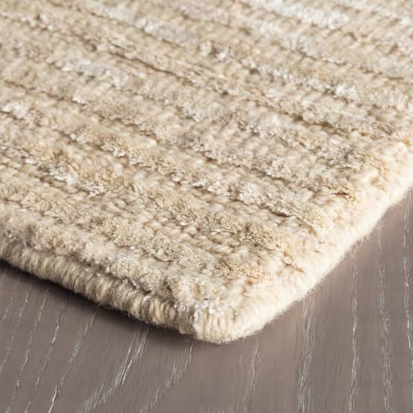 Cut Stripe Hand Knotted Viscose/Wool Ivory 5 ft. x 8 ft. Indoor Area Rug