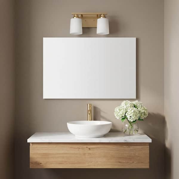 Vinton 11.75 in. W x 7.75 in. H 2-Light Satin Brass Bathroom Vanity Light with Etched Glass Shades, No Bulbs Included