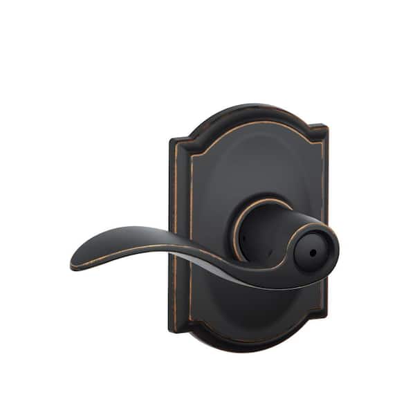 Schlage Latitude Satin Brass Privacy Bed/Bath Door Handle with Collins Trim  F40 V LAT 608 COL - The Home Depot