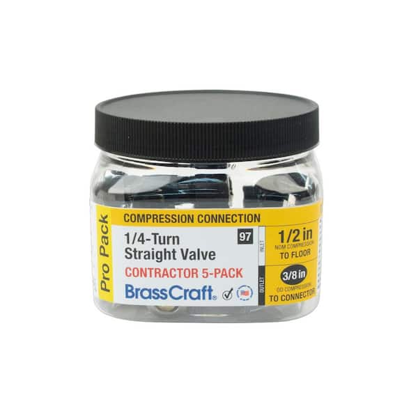 1/2 in. Comp Inlet x 3/8 in. Comp Outlet 1/4-Turn Straight Stop (5-Pack)