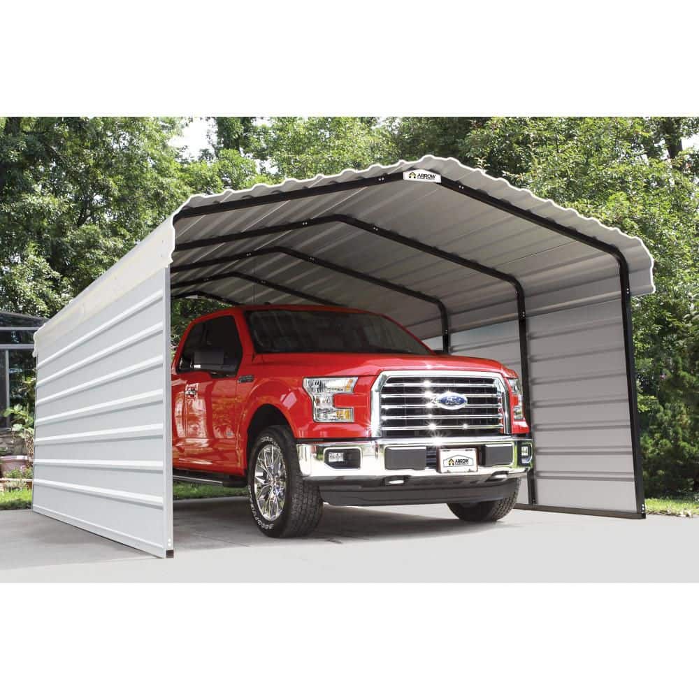 12' x 20' Eggshell Steel Carport Kit with Enclosure