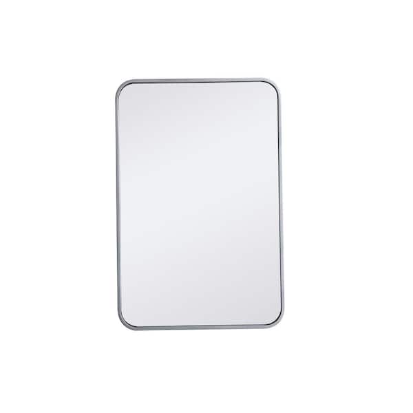 Unbranded Timeless Home 30 in. H x 20 in. W Silver Modern Soft Corner Rectangular Wall Mirror