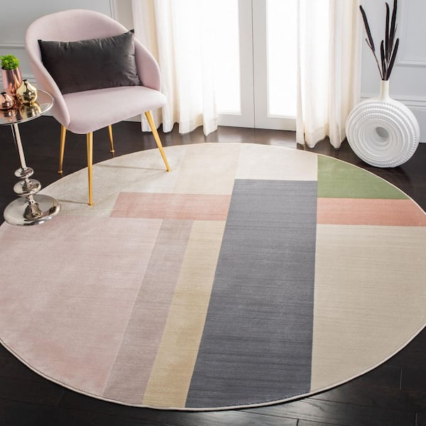 Orwell 9 ft. x 9 ft. Ivory/Charcoal Abstract Geometric Round Area Rug
