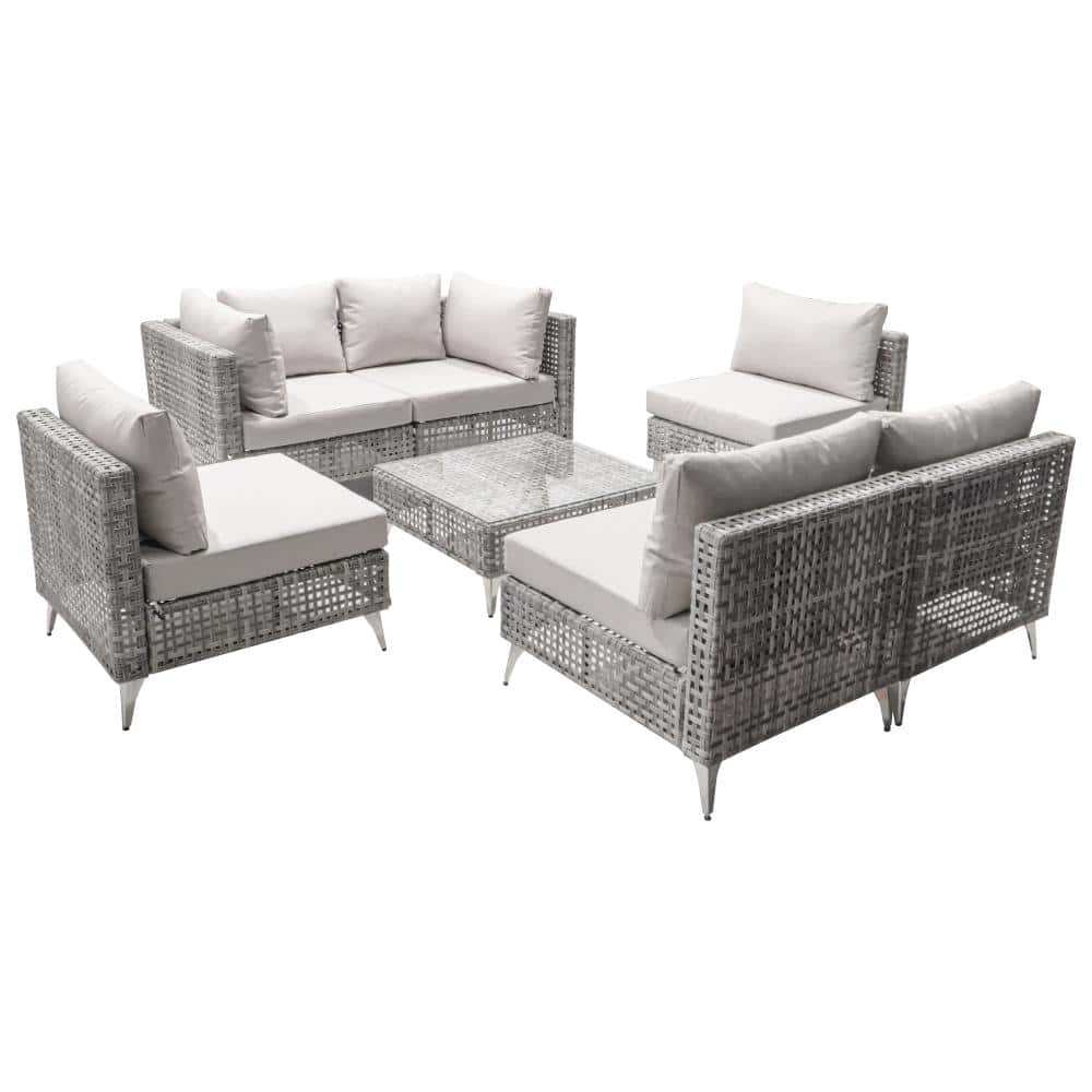 7-Piece Wicker Patio Conversation Set with Grey Cushions price history on PriceWatchPro