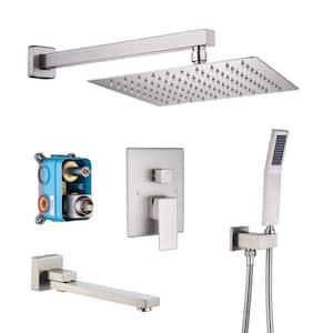 Single Handle 1-Spray Tub and Shower Faucet 1.41 GPM in Brushed Nickel Finish Valve Included