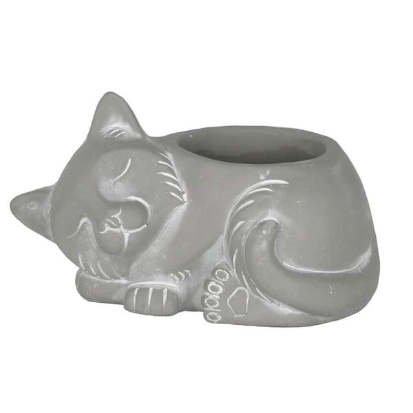 CHG CLASSIC HOME & GARDEN Cement Buddies 6.9 in. Natural Cement Sleeping Cat Planter