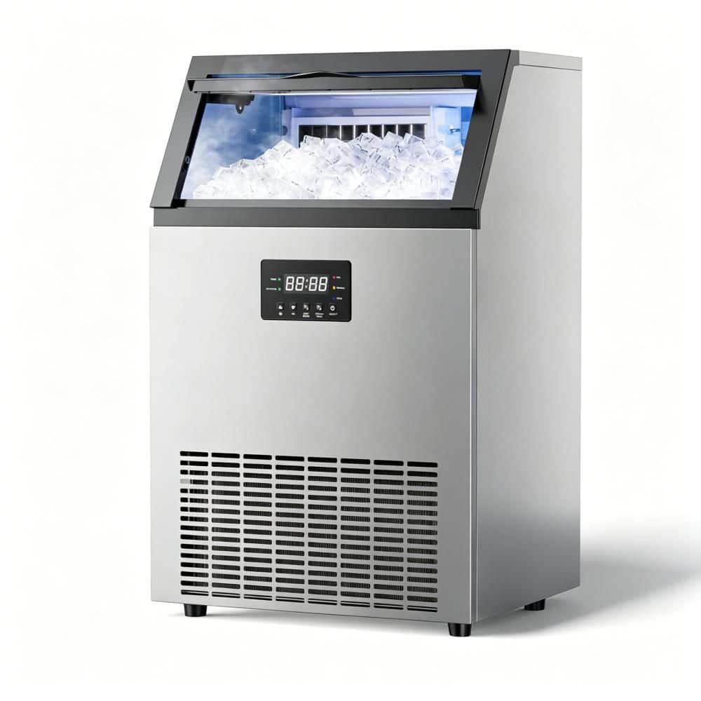 15.75 in 165 lbs. /24H Full Cube Ice Commercial Freestanding Ice Maker Stain Steel with 45 lbs Storage Bin Silver