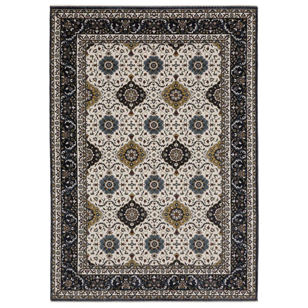 AVERLEY HOME Victoria Ivory/Navy 5 ft. x 8 ft. Oriental Panel Medallion ...