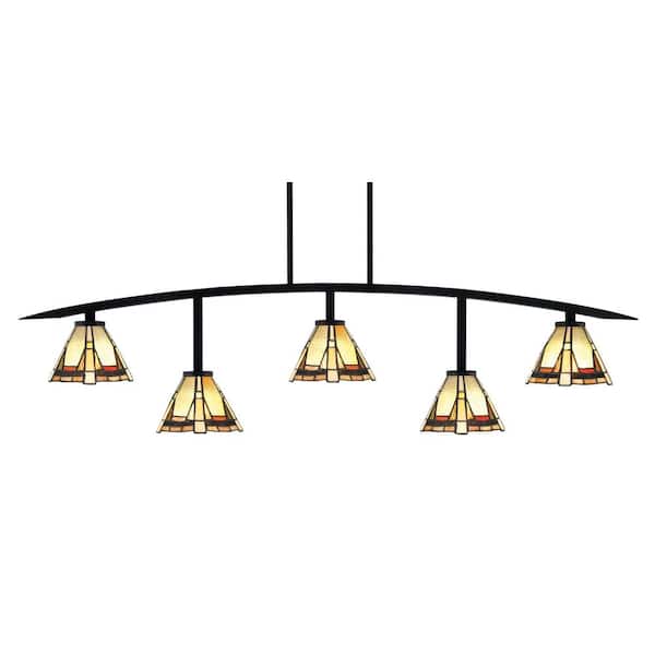 Unbranded Siena 5-Light Matte Black Billiard-Light with Zion Art Glass Shades