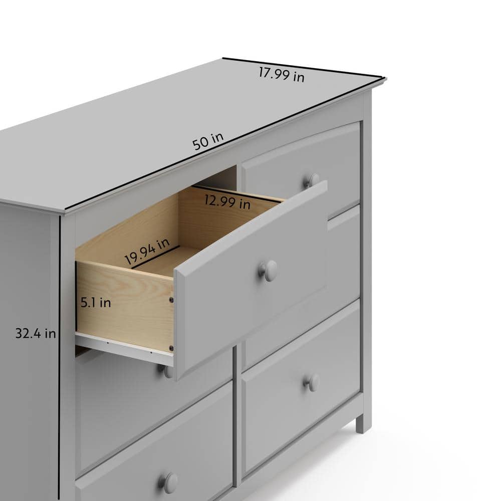 Pebble Gray Double Nursery Dresser with Six Drawers