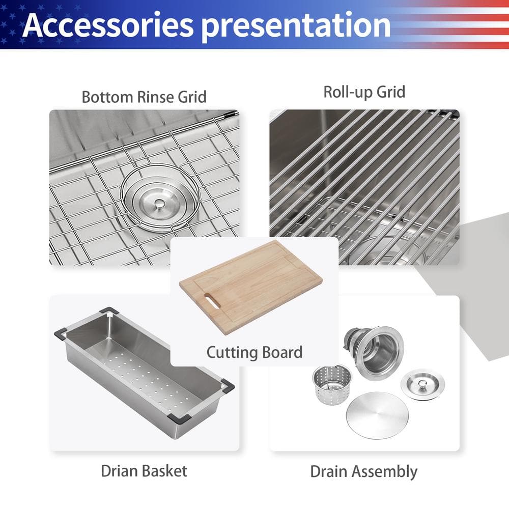 30'' Stainless Steel Farmhouse Single Bowl Kitchen Sink with Accessories