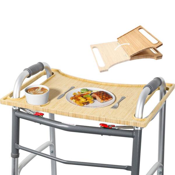 Wudkey Portable Bamboo Walker Tray with Cup Holder for Most