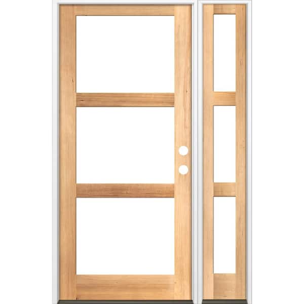 Krosswood Doors 56 in. x 96 in. Modern Hemlock Left-Hand/Inswing 3-Lite Clear Glass Clear Stain Wood Prehung Front Door with Sidelite