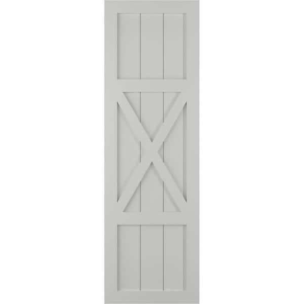 Ekena Millwork 12 in. x 44 in. True Fit PVC Center X-Board Farmhouse Fixed Mount Board and Batten Shutters Pair in Hailstorm Gray